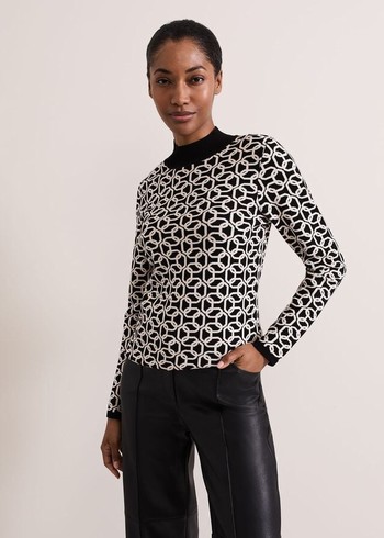 Phase Eight Callie Chain Jacquard Fitted Knitwear Black/White Australia | ST8397405